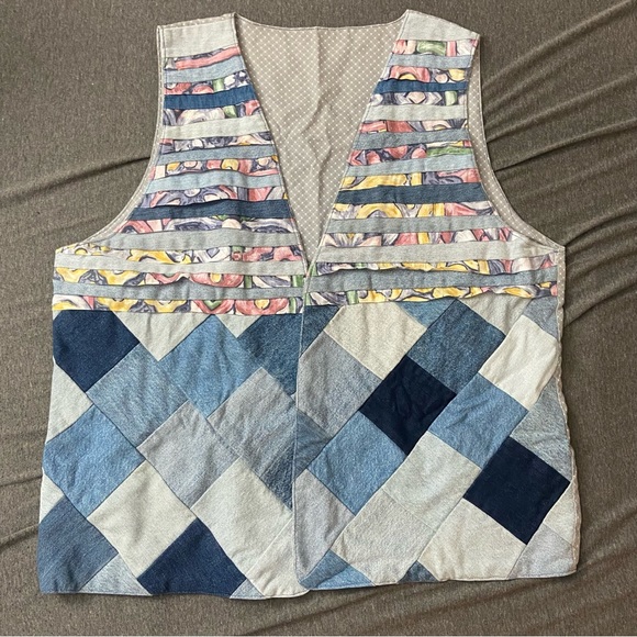 patchwork denim vest